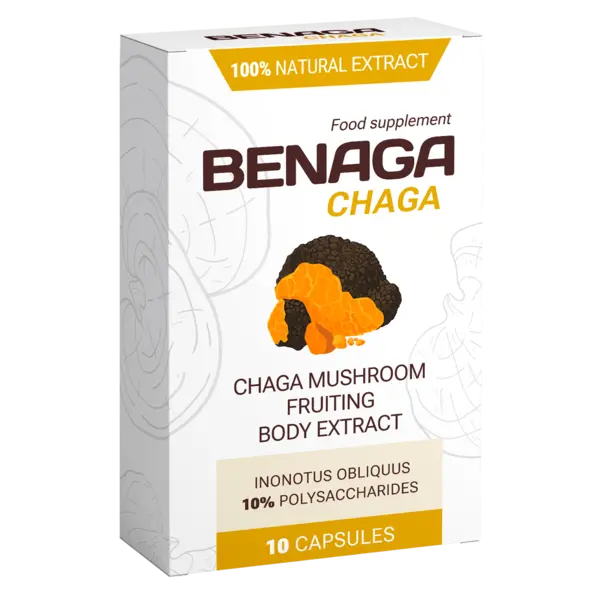 Benaga Chaga Supliment alimentar biologic activ (capsule) pentru sănătatea articulațiilor, a sistemului cardiovascular, pentru potență, în caz de diabet și prostatită